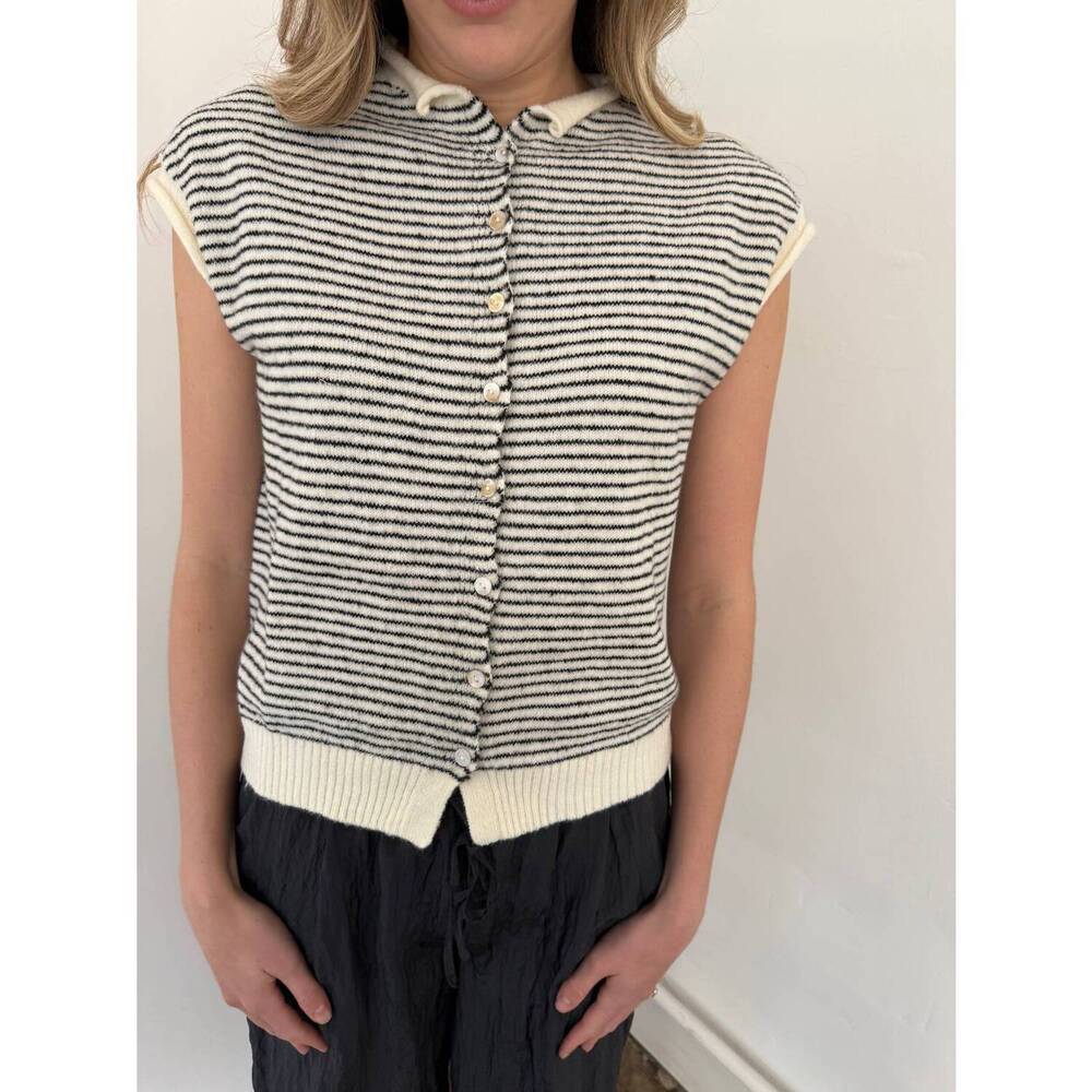 NEW THINGS BETWEEN sadie striped knit button top in black - Picture 6 of 6